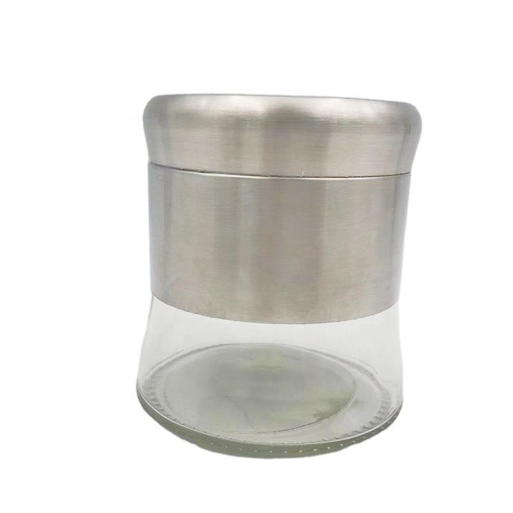 Airtight Food Storage Container for Kitchen Counter with Stainless Steel Lid and Coved Glass Jar Set