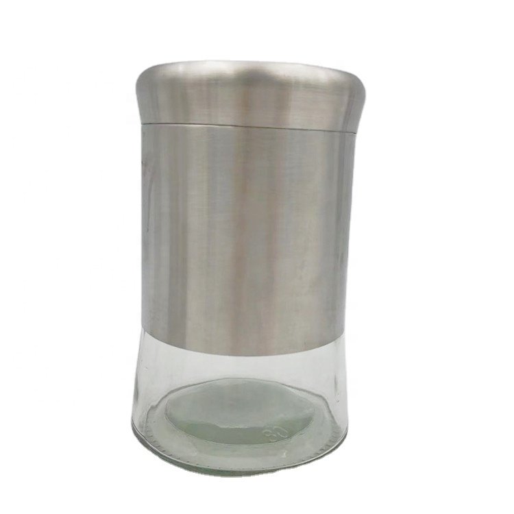 Airtight Food Storage Container for Kitchen Counter with Stainless Steel Lid and Coved Glass Jar Set