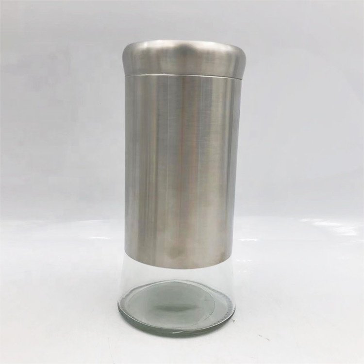 Airtight Food Storage Container for Kitchen Counter with Stainless Steel Lid and Coved Glass Jar Set