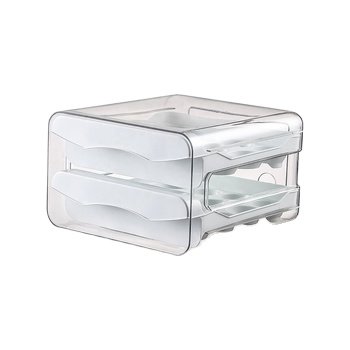Modern Eco-Friendly Double Layer Rectangle Egg Organizer Bins Plastic Refrigerator Rack Food Storage Drawer Containers