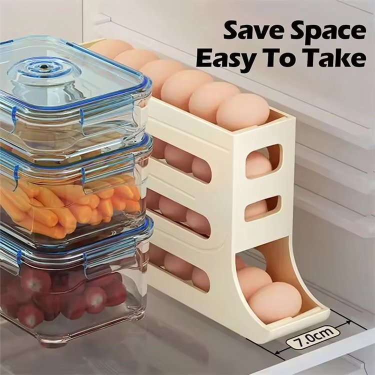 Refrigerator Automatic Rolling Egg Holder Egg Storage Container Fridge Eggs Organizer