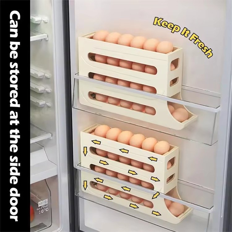 Refrigerator Automatic Rolling Egg Holder Egg Storage Container Fridge Eggs Organizer