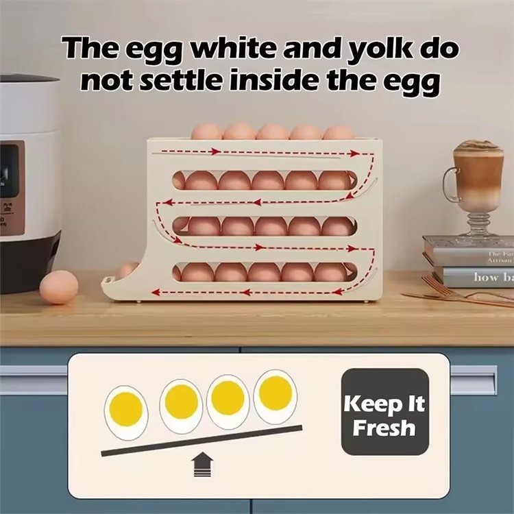 Refrigerator Automatic Rolling Egg Holder Egg Storage Container Fridge Eggs Organizer