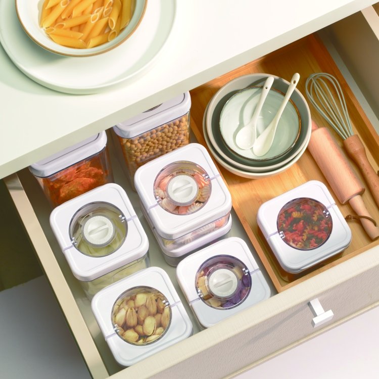 Wholesale Home Kitchen Pantry Stackable Large Airtight Seal Vacuum food Cerel Coffee Container Jar Organizer storage Box Set