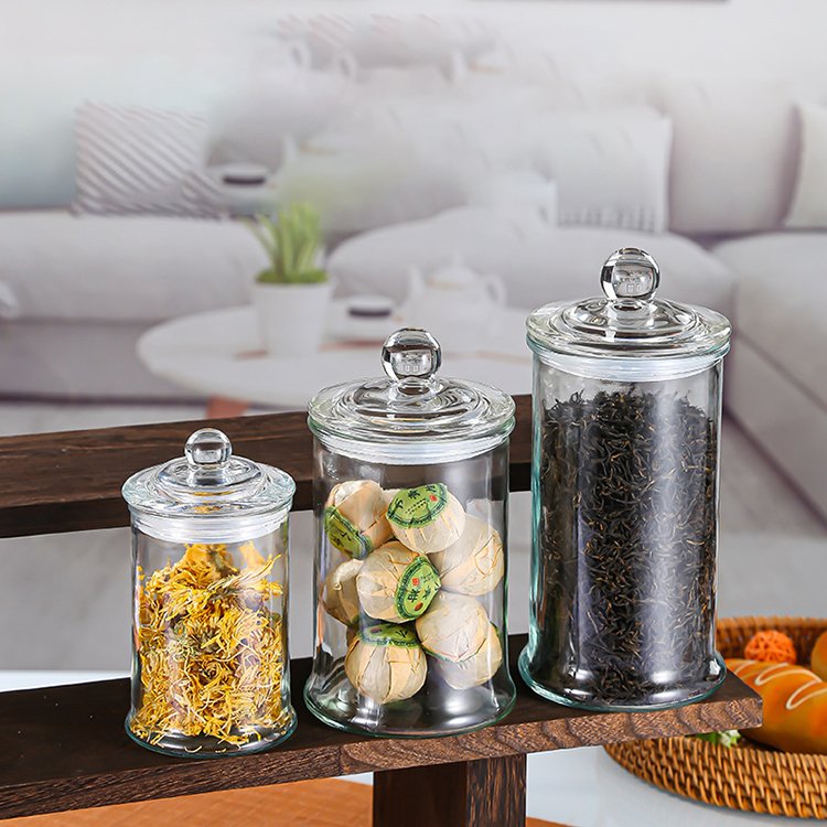 Large caliber kitchen storage container 100ml 5oz 12oz 25oz 32oz candy tea nuts glass airtight storage jar