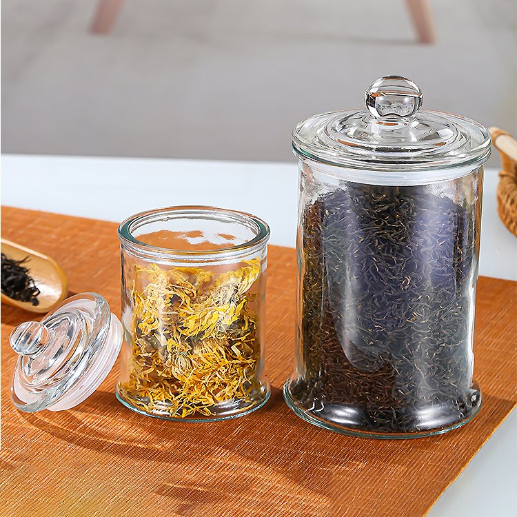 Large caliber kitchen storage container 100ml 5oz 12oz 25oz 32oz candy tea nuts glass airtight storage jar