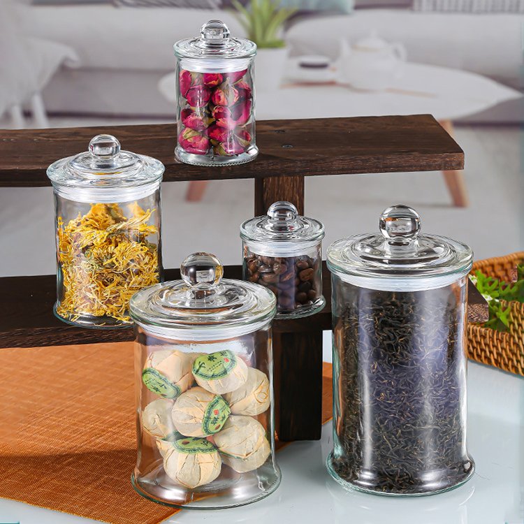Large caliber kitchen storage container 100ml 5oz 12oz 25oz 32oz candy tea nuts glass airtight storage jar