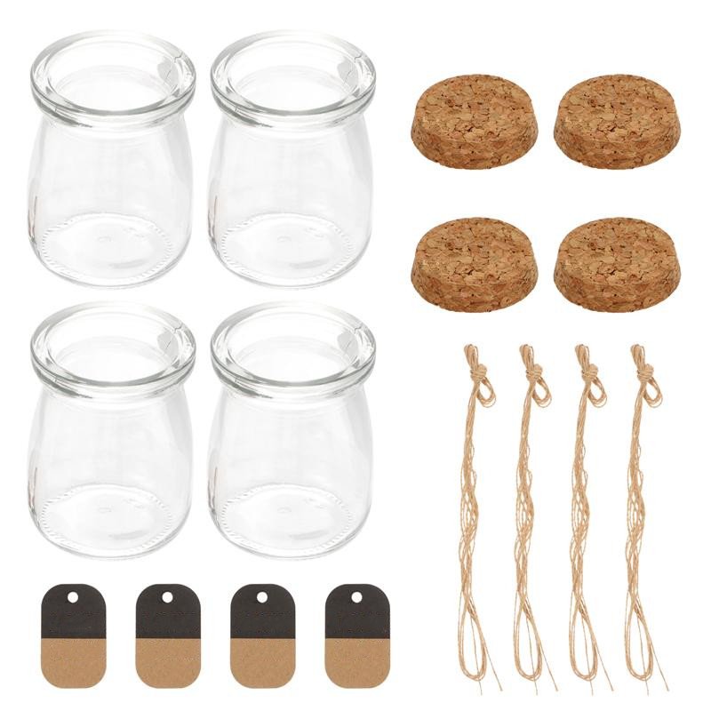 Mini Yogurt Jars 7 oz Glass Favor Jars with Cork Lids Glass Pudding jars Glass Containers with Lids Wedding