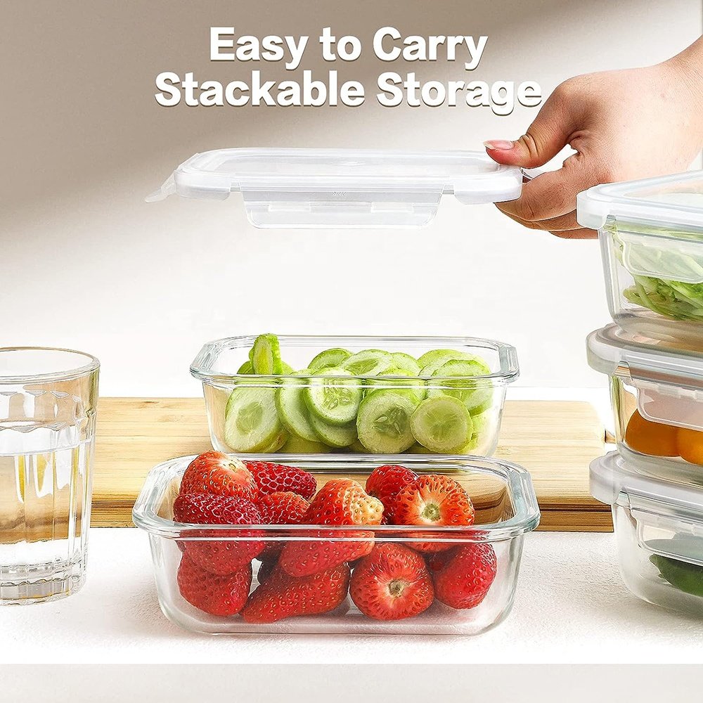 Glass Food Container with Lid 3 & 2 & 1 Compartment Glass Bento Lunch Box for Adult Children