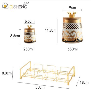 Factory Ceramic kitchen food coffee tea sealed jar with gold stand ceramic storage jar set