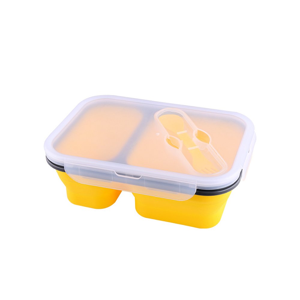 Reusable Food Storage Container BPA Free Silicone Foldable Bento Box Set Silicone Two-compartment Lunch Boxes With Fork