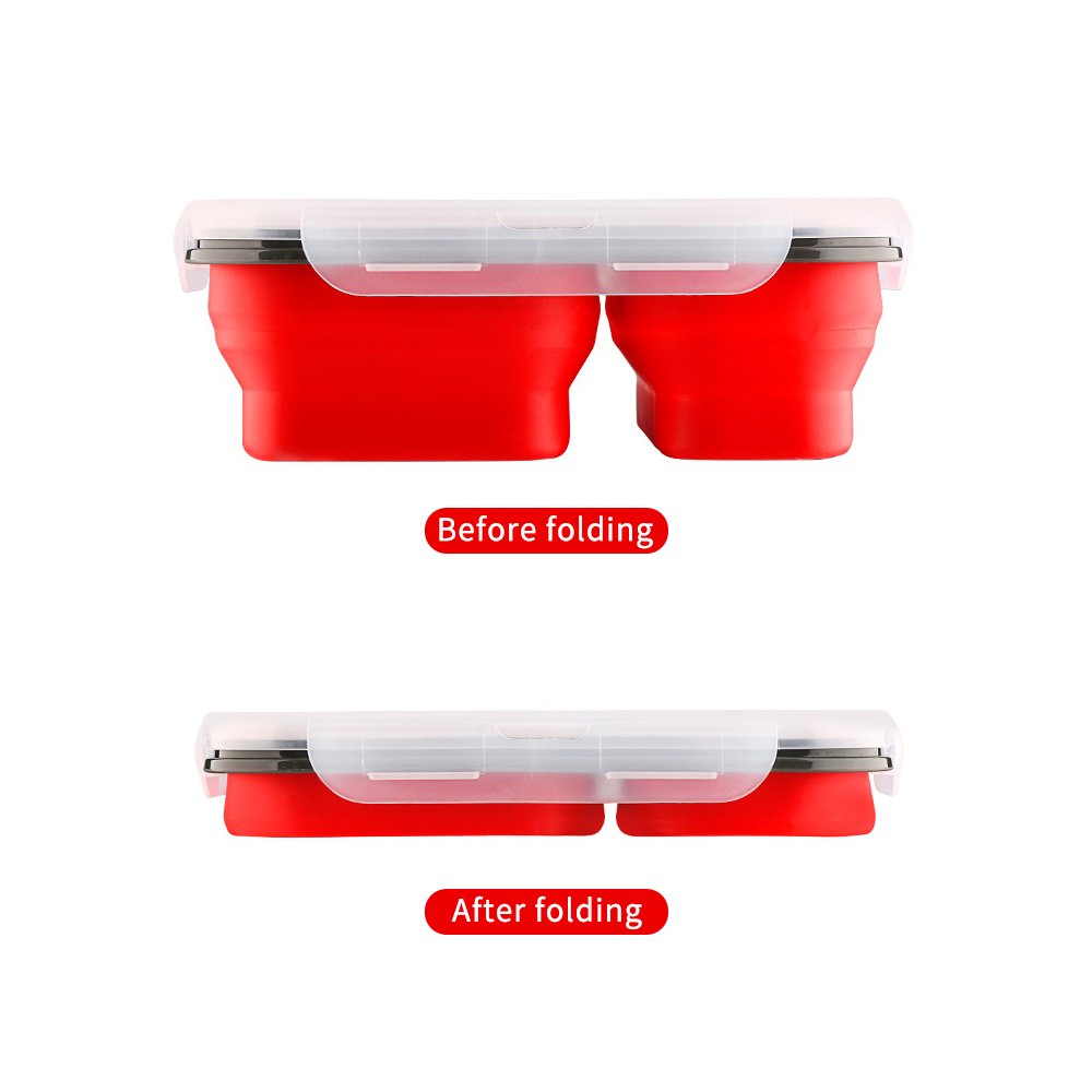 Reusable Food Storage Container BPA Free Silicone Foldable Bento Box Set Silicone Two-compartment Lunch Boxes With Fork