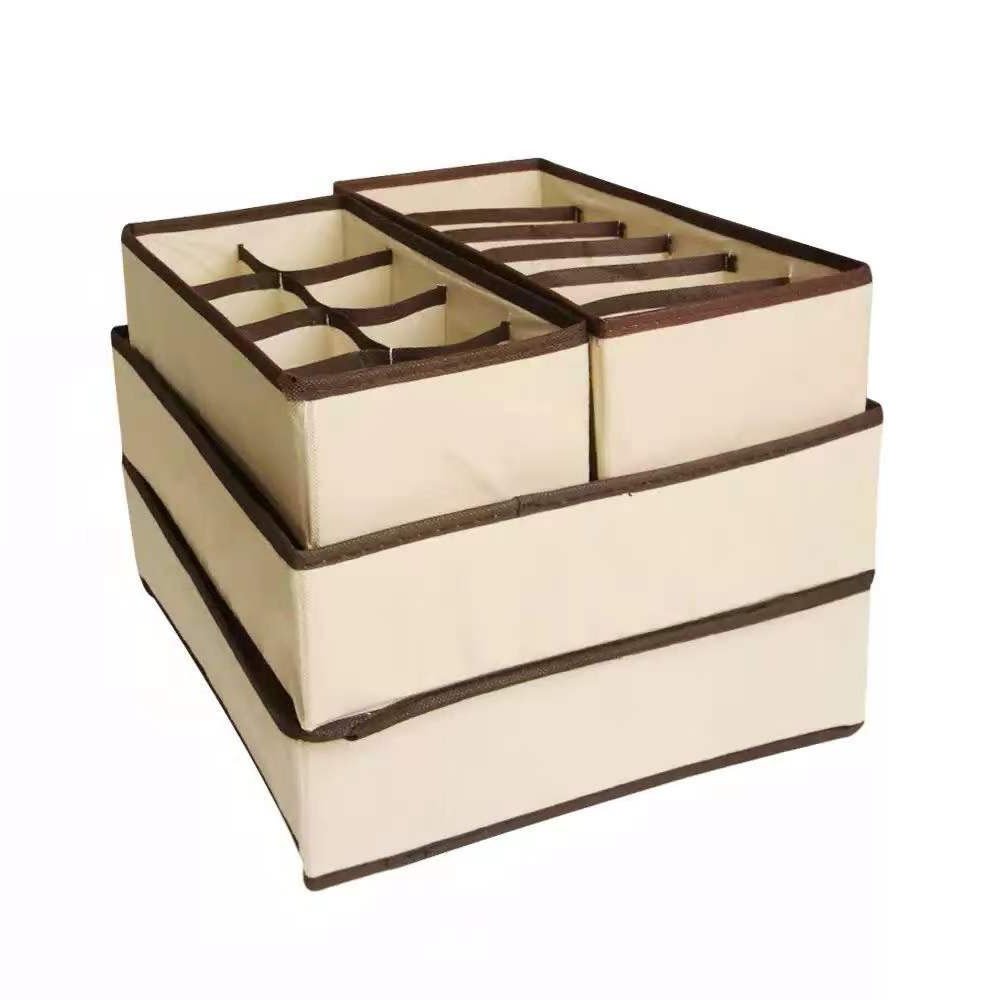 Explosive Four-Piece Set of Lidless Split Compartment Non-Woven Underwear Storage Box Foldable Bra Socks Storage Foldable Design