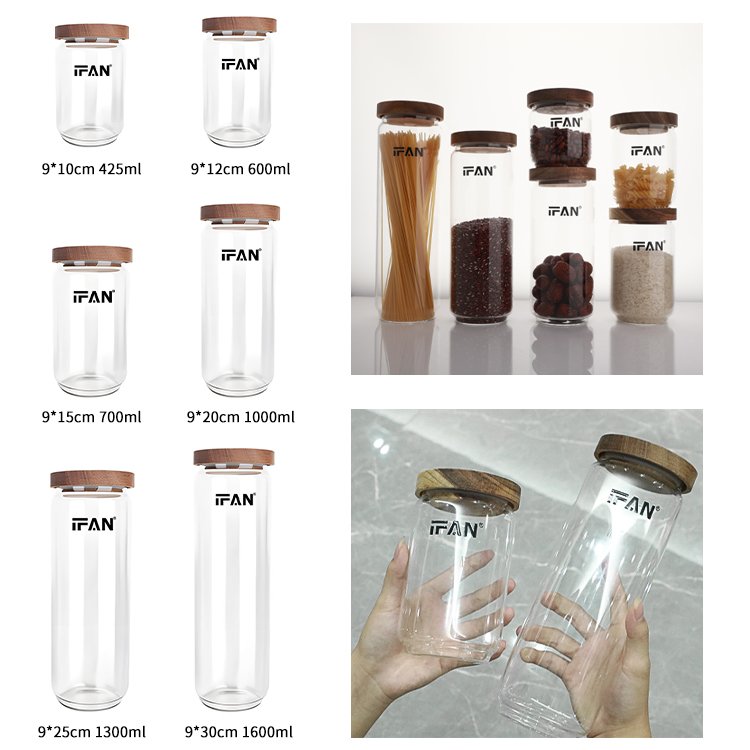 Factory Sale Glass Bottle with Bamboo Lid Food Storage Jars Containers for Kitchen