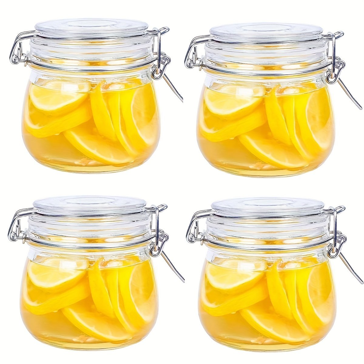 YOLOME HOMESnap-On 17oz/500ml 4-Piece Set Sealed Clear Glass Kitchen Food Storage Jars Cord Clamp Fixation Pickle Jar Storage