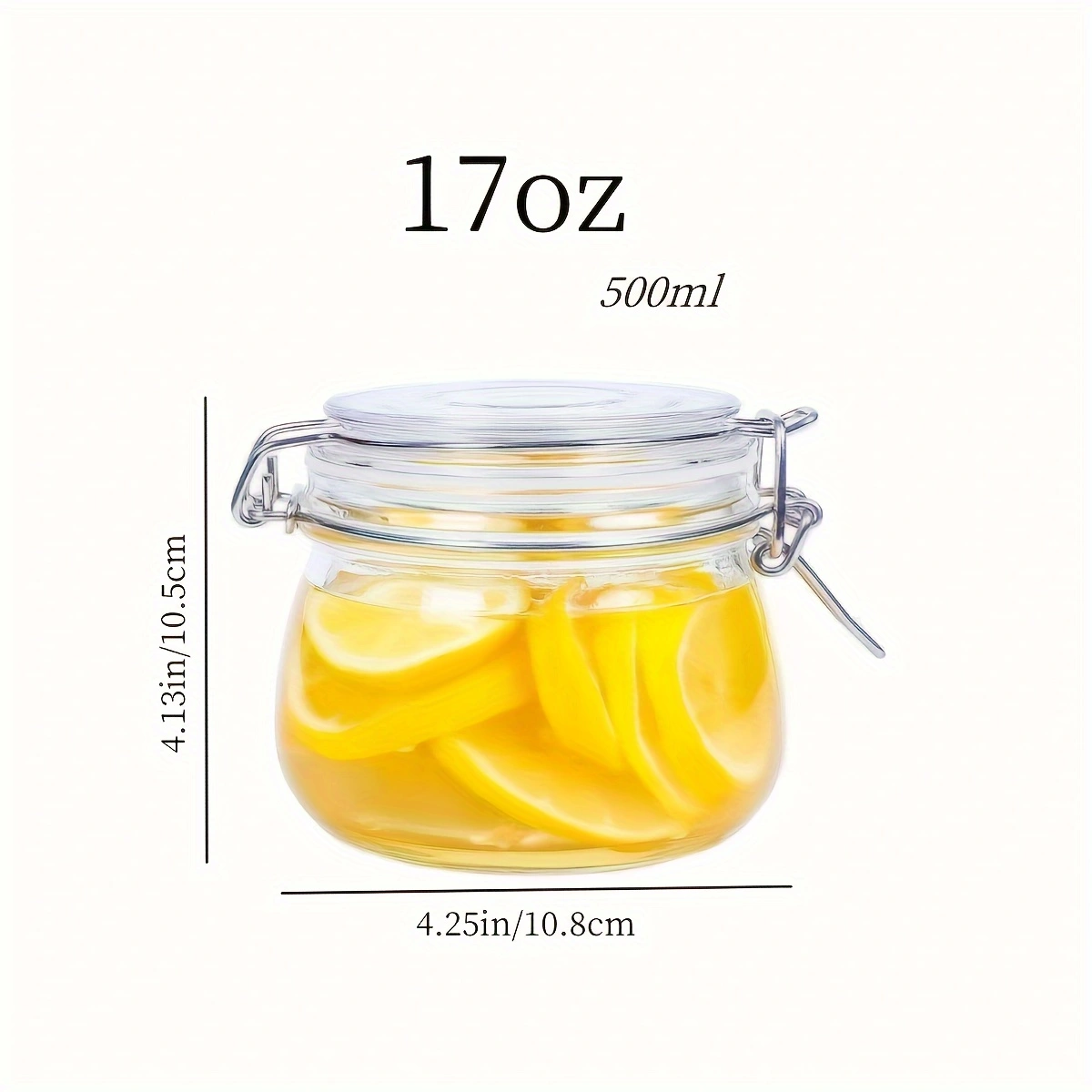 YOLOME HOMESnap-On 17oz/500ml 4-Piece Set Sealed Clear Glass Kitchen Food Storage Jars Cord Clamp Fixation Pickle Jar Storage
