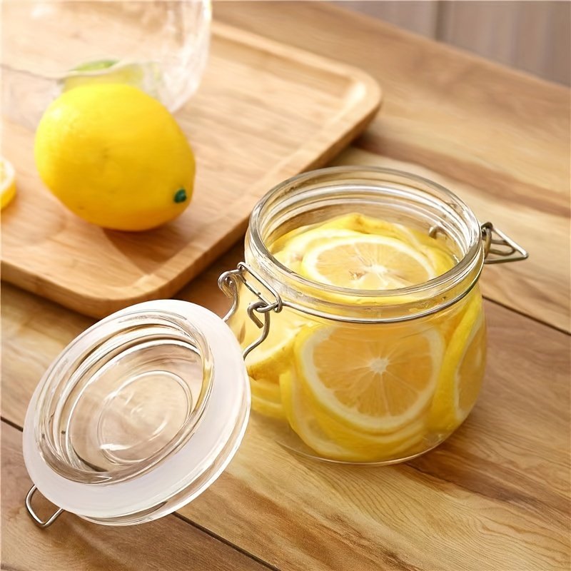 YOLOME HOMESnap-On 17oz/500ml 4-Piece Set Sealed Clear Glass Kitchen Food Storage Jars Cord Clamp Fixation Pickle Jar Storage