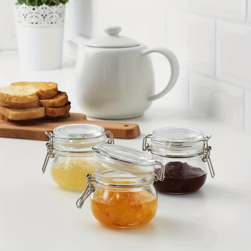 YOLOME HOMESnap-On 17oz/500ml 4-Piece Set Sealed Clear Glass Kitchen Food Storage Jars Cord Clamp Fixation Pickle Jar Storage