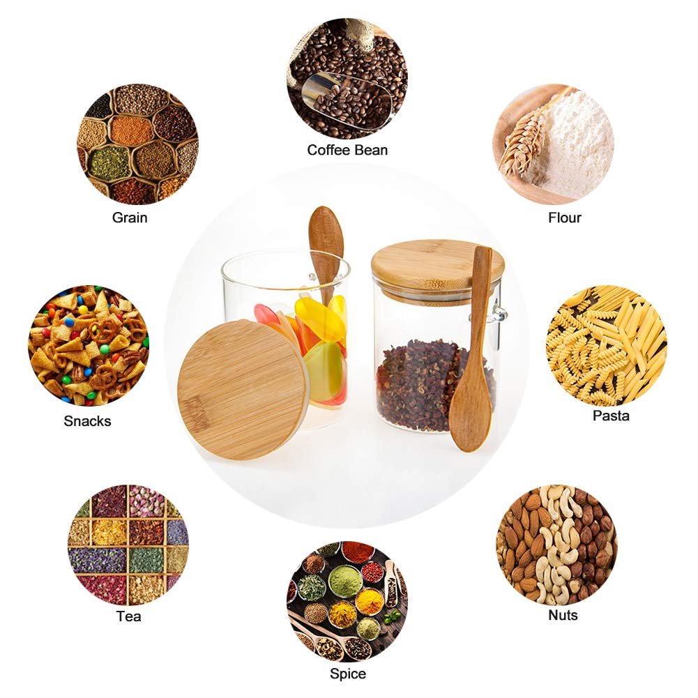 cereal breakfast cup borosilicate glass jar with bamboo lid and spoon glass storage food coffee spice jar