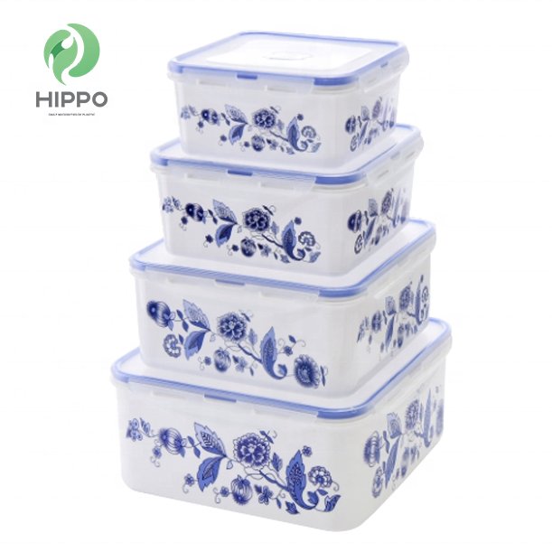 Popular 4 pcs custom print small plastic food container set