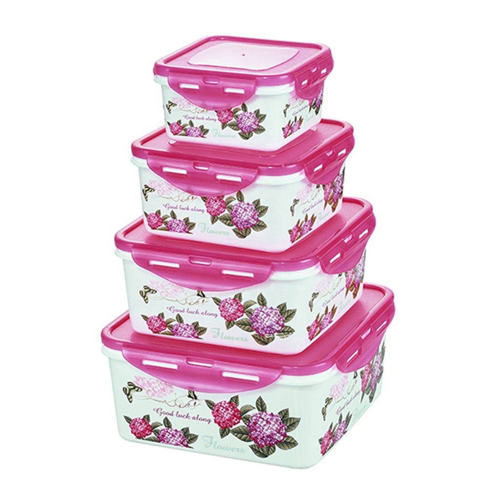 Popular 4 pcs custom print small plastic food container set