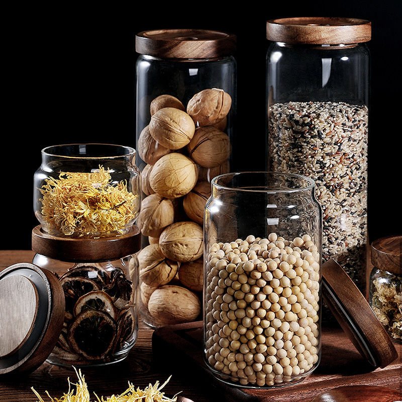 Kitchen Glassware High Borosilicate Coffee Glass Jar Container With Acacia Wood Lid For Food Storage