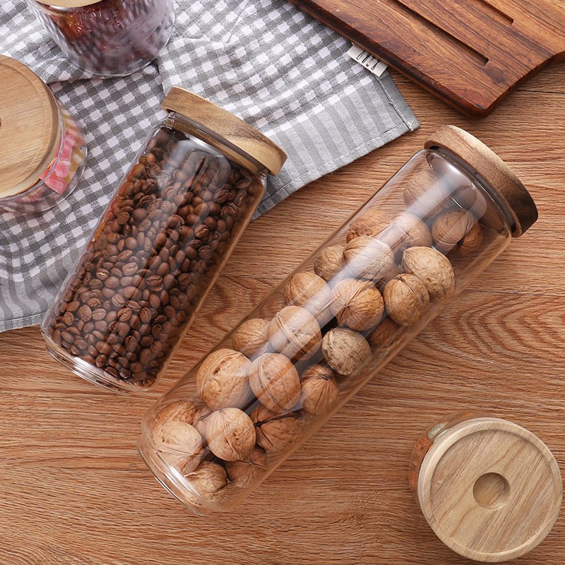 Kitchen Glassware High Borosilicate Coffee Glass Jar Container With Acacia Wood Lid For Food Storage