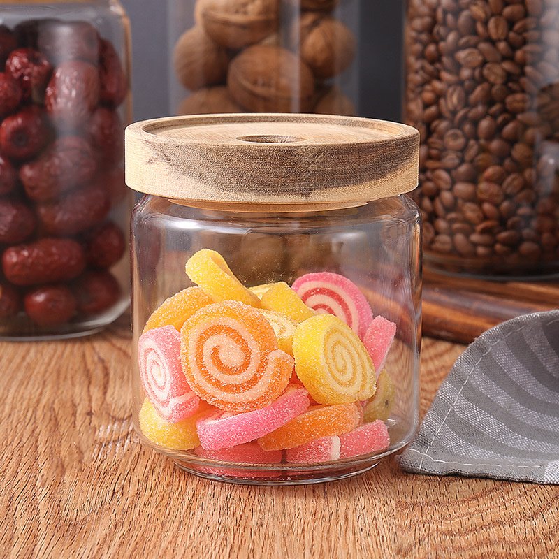 Kitchen Glassware High Borosilicate Coffee Glass Jar Container With Acacia Wood Lid For Food Storage