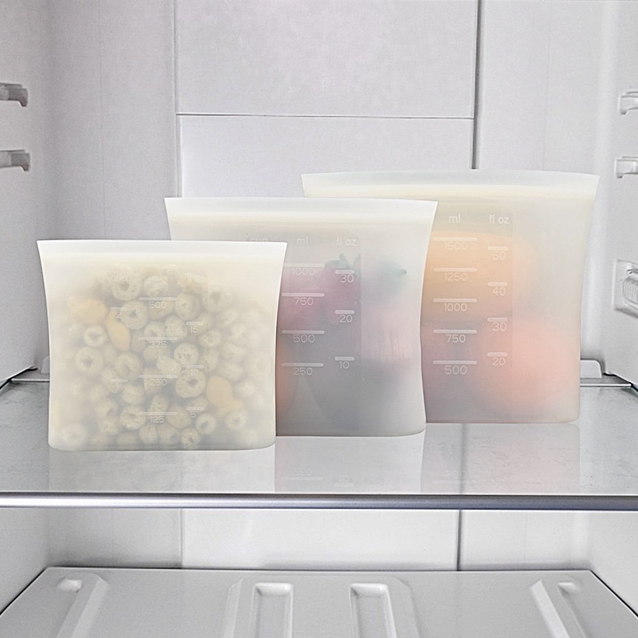 Custom Logo Printed Transparent Silicone Lunch Pouch Waterproof Ziplock Frozen Food Grade Bag Zip Lock Saver Bags for Food