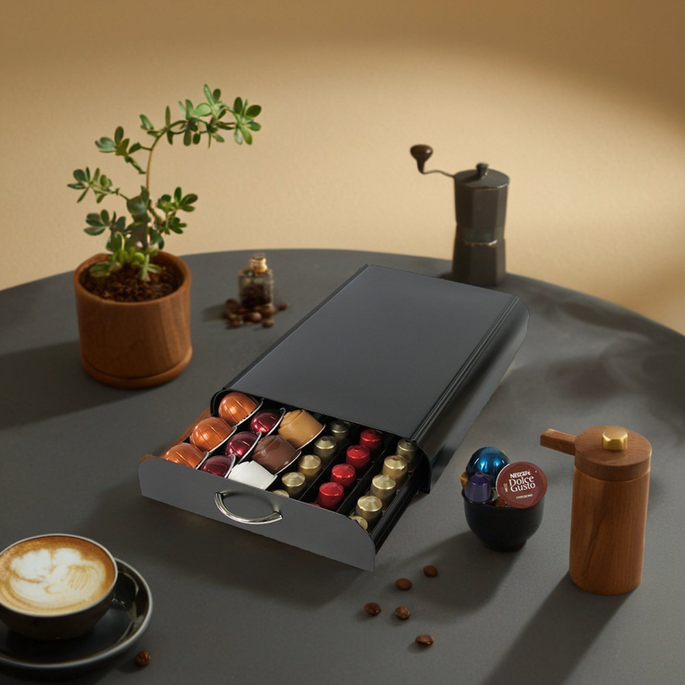 50pcs Multi-Functional Metal Coffee Pod Drawer Steel Kitchen Storage Box Packaged Home Compatible Dolce Gusto Vertuoline