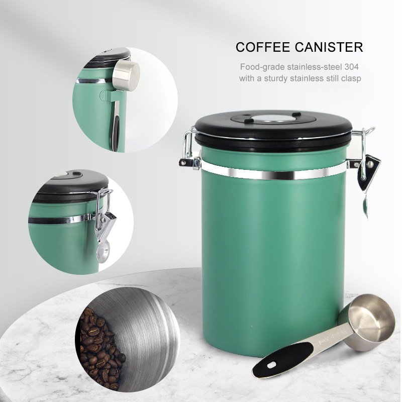 DD1280 304 Stainless Steel Food Storage Containers With Exhaust Valve Seal Pot Dust Proof Coffee Bean Powder Sealed Tank