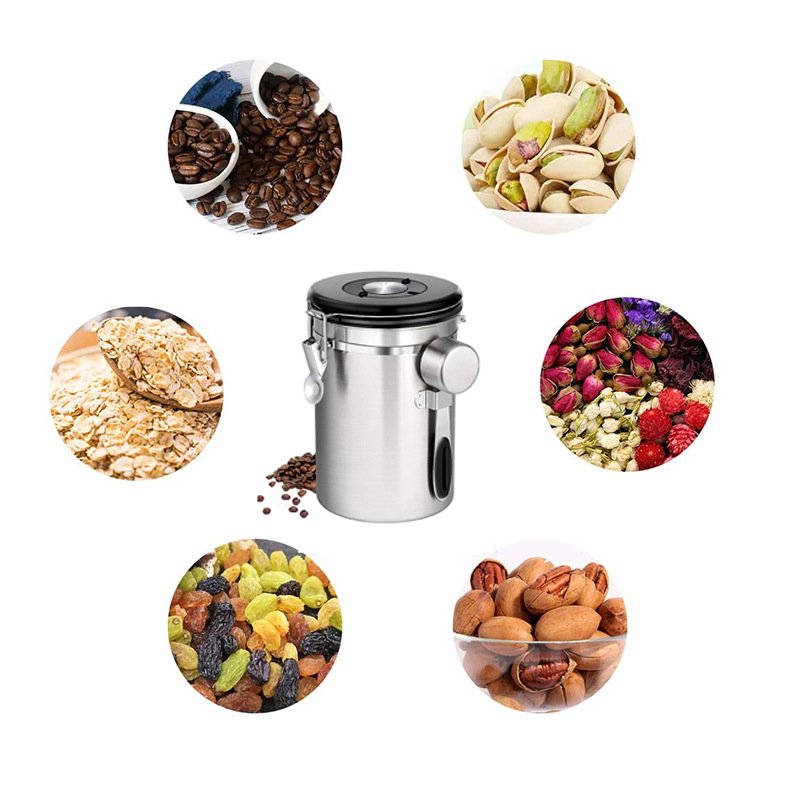 DD1280 304 Stainless Steel Food Storage Containers With Exhaust Valve Seal Pot Dust Proof Coffee Bean Powder Sealed Tank