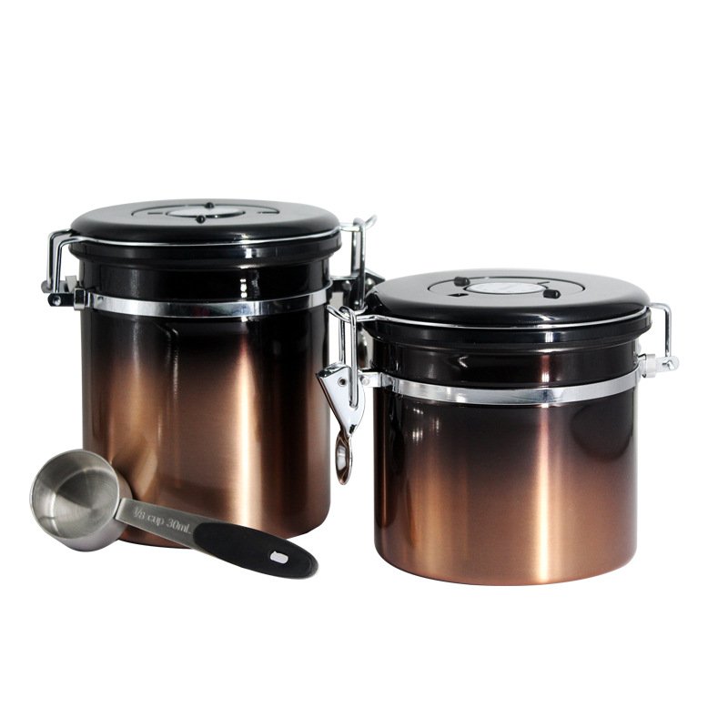DD1280 304 Stainless Steel Food Storage Containers With Exhaust Valve Seal Pot Dust Proof Coffee Bean Powder Sealed Tank