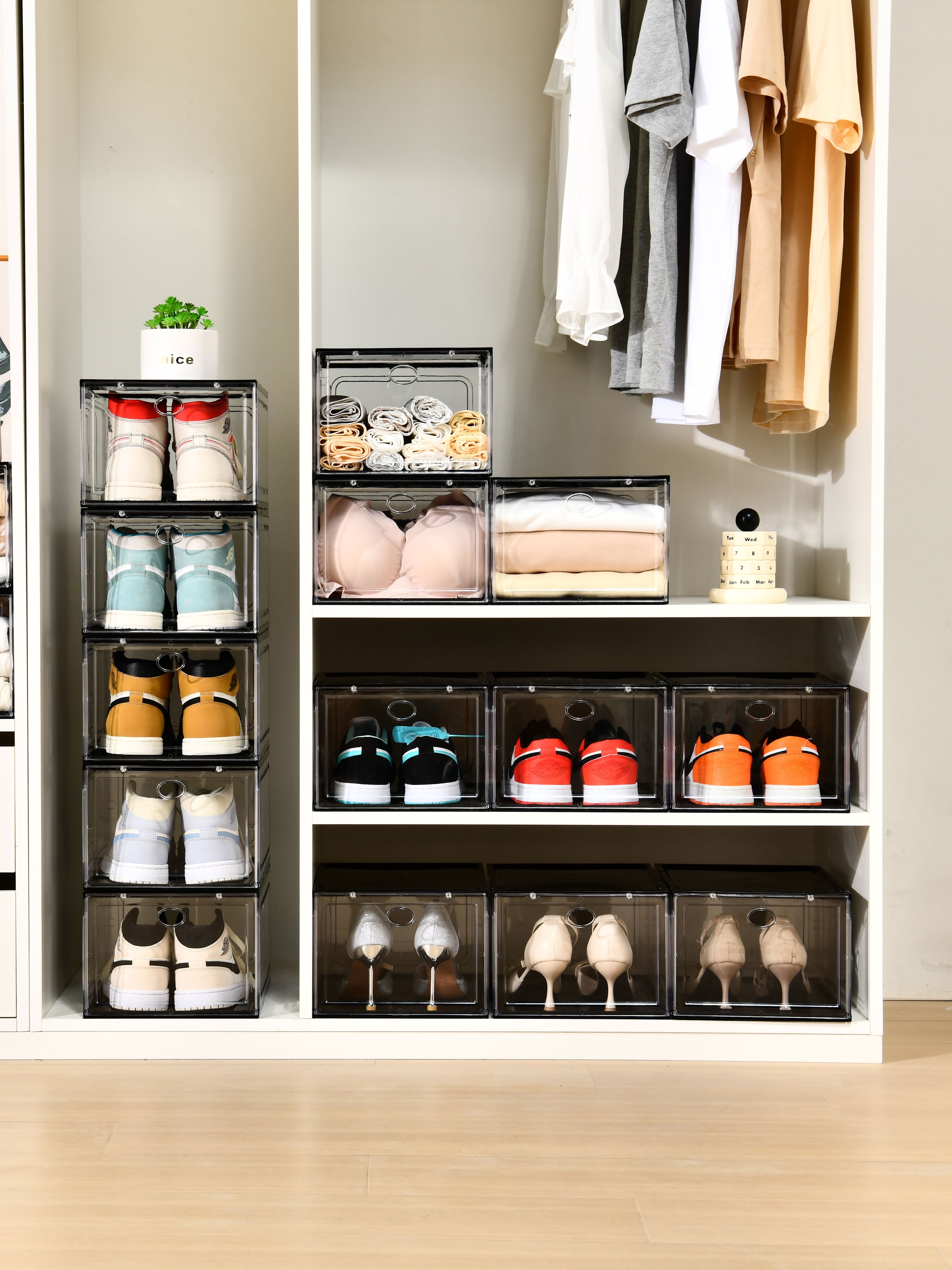Factory outlets plastic clear shoe organizer stackable custom shoe box acrylic sneaker storage box and racks