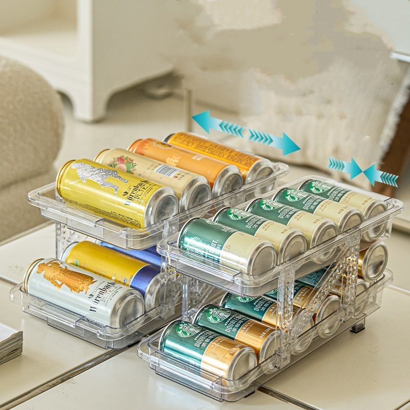 Wholesale Retractable Beverage Storage Box Automatic Filling Transparent Double-layer Storage Rack Refrigerator Cola Storage Box
