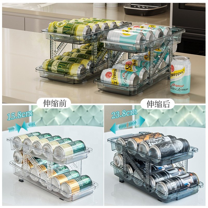 Wholesale Retractable Beverage Storage Box Automatic Filling Transparent Double-layer Storage Rack Refrigerator Cola Storage Box