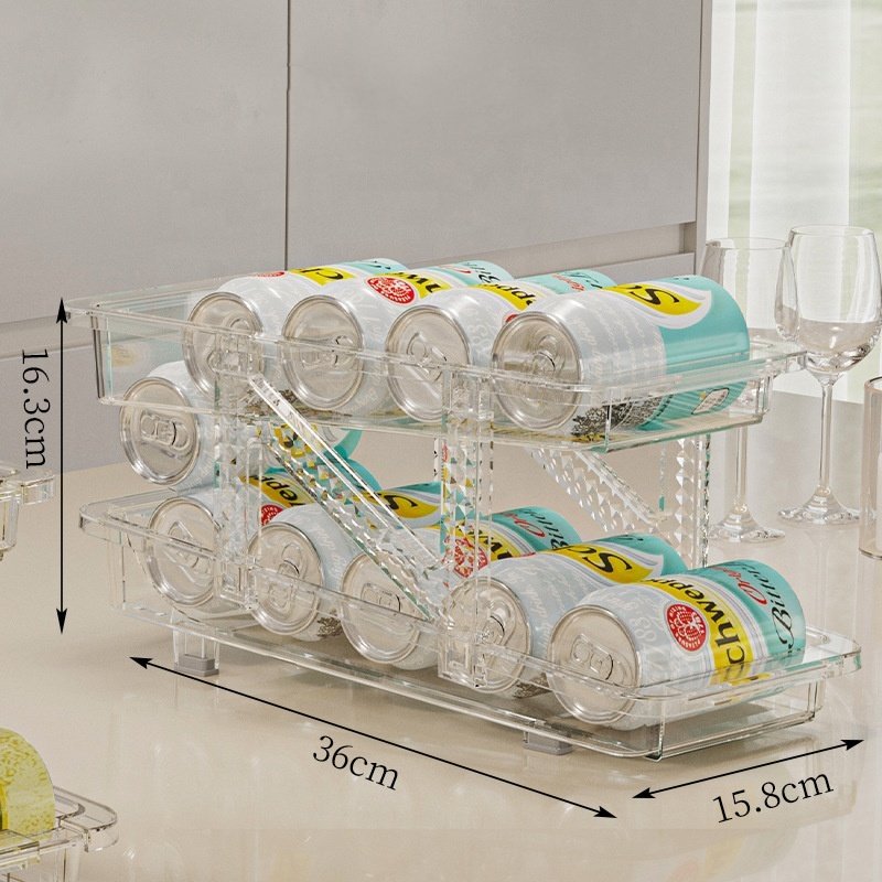 Wholesale Retractable Beverage Storage Box Automatic Filling Transparent Double-layer Storage Rack Refrigerator Cola Storage Box