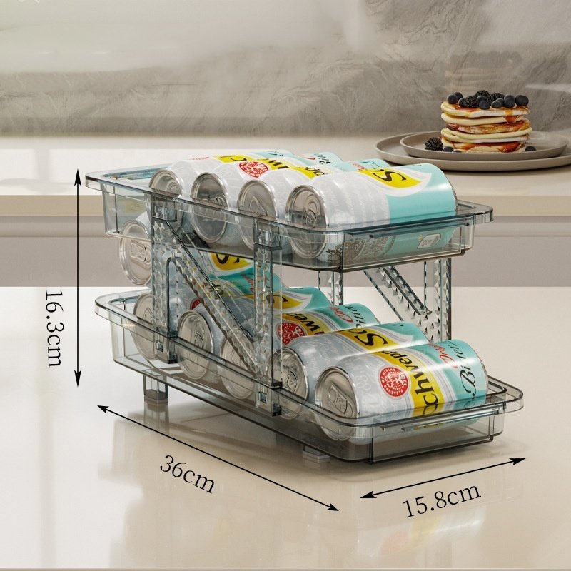 Wholesale Retractable Beverage Storage Box Automatic Filling Transparent Double-layer Storage Rack Refrigerator Cola Storage Box