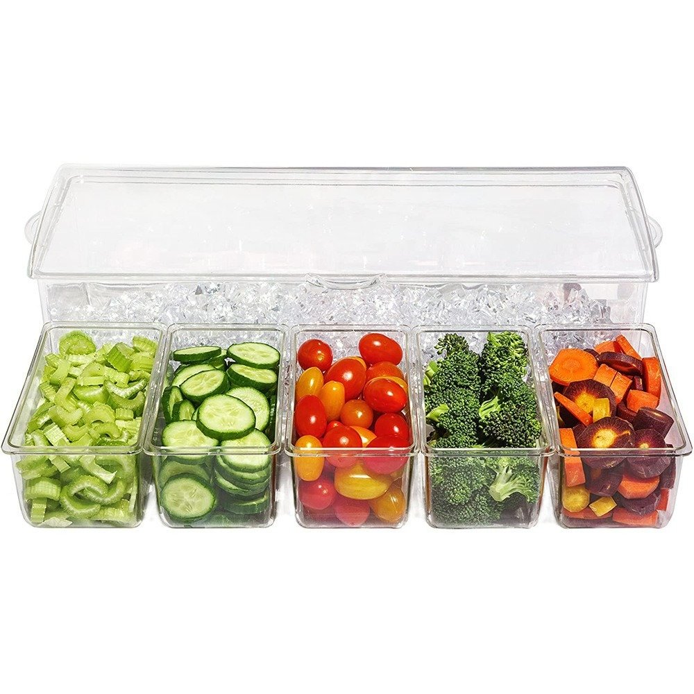 Chilled Garnish Tray Bar Caddy Ice-Cooled Condiment Serving Container for Food