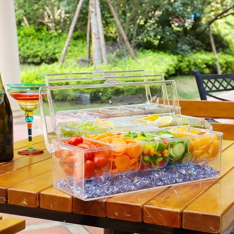 Chilled Garnish Tray Bar Caddy Ice-Cooled Condiment Serving Container for Food