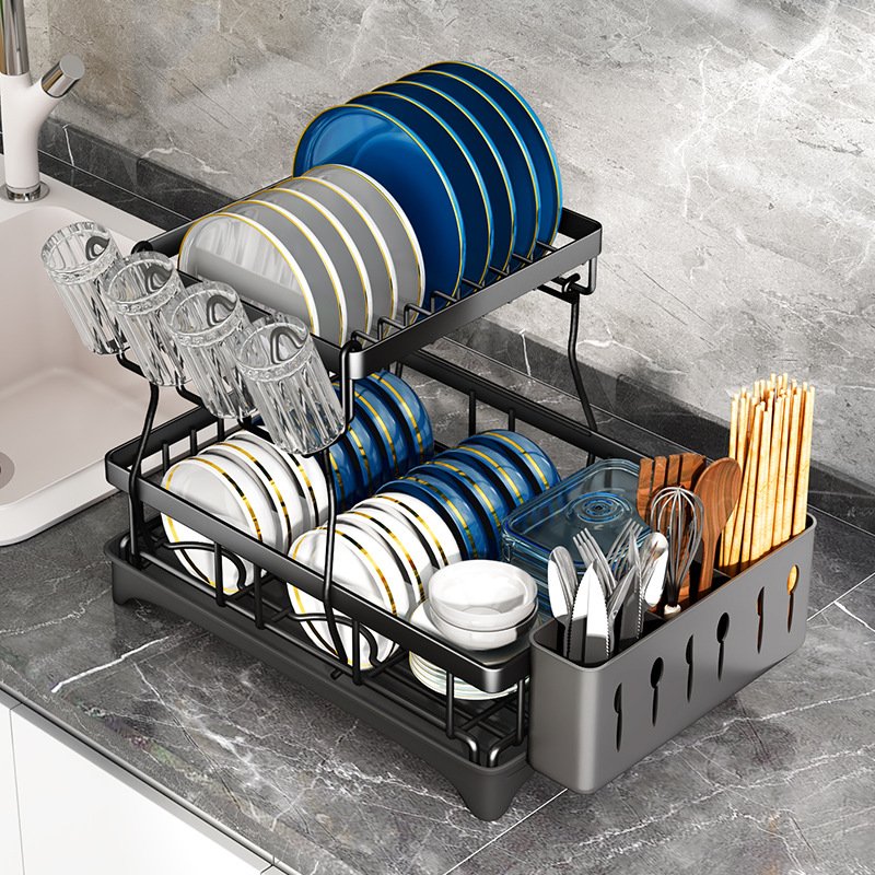 Water filter kitchen dish rack countertop dish drain rack household multifunctional sink dry dishes and chopsticks storage box