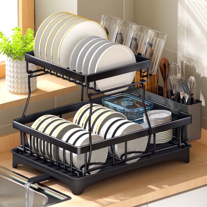 Water filter kitchen dish rack countertop dish drain rack household multifunctional sink dry dishes and chopsticks storage box