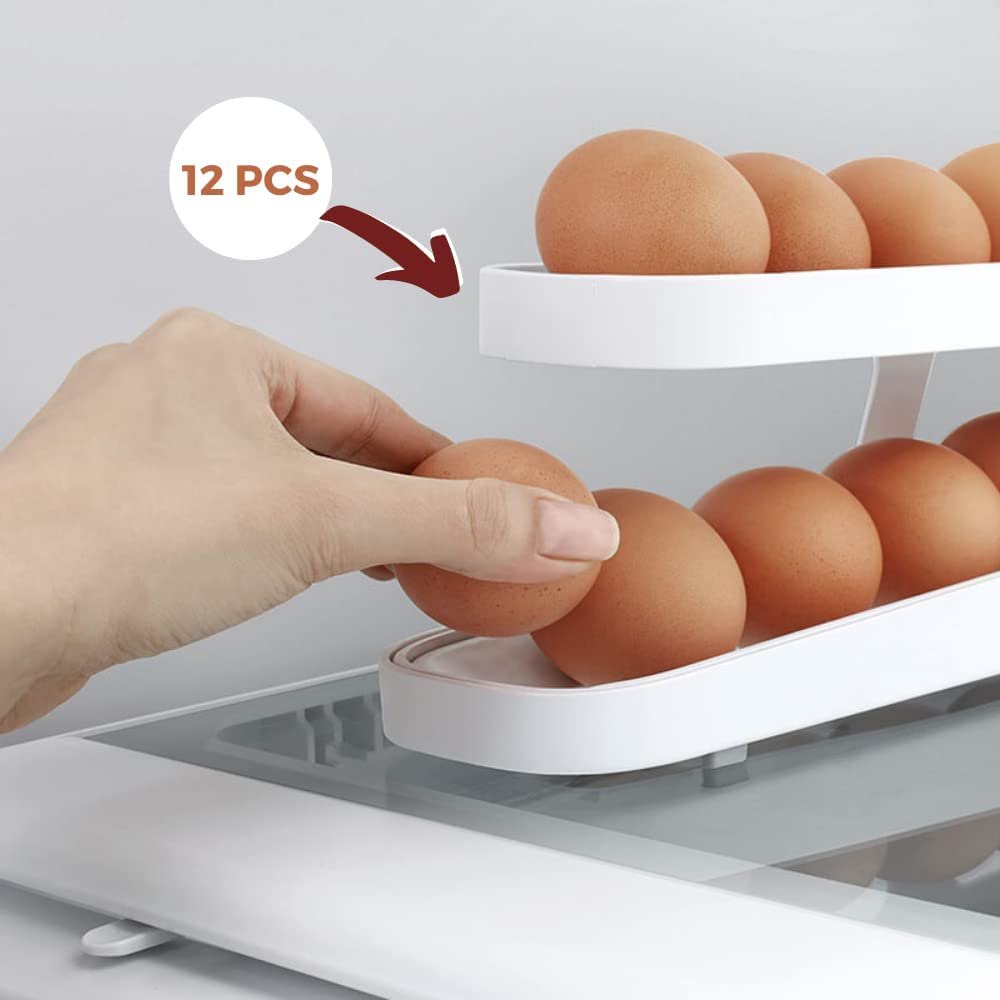 2024 Hot Sale 2 Layer Sliding Egg Storage Box Auto Rolling Egg Storage Container 2 Tier Egg Dispenser For Refrigerator