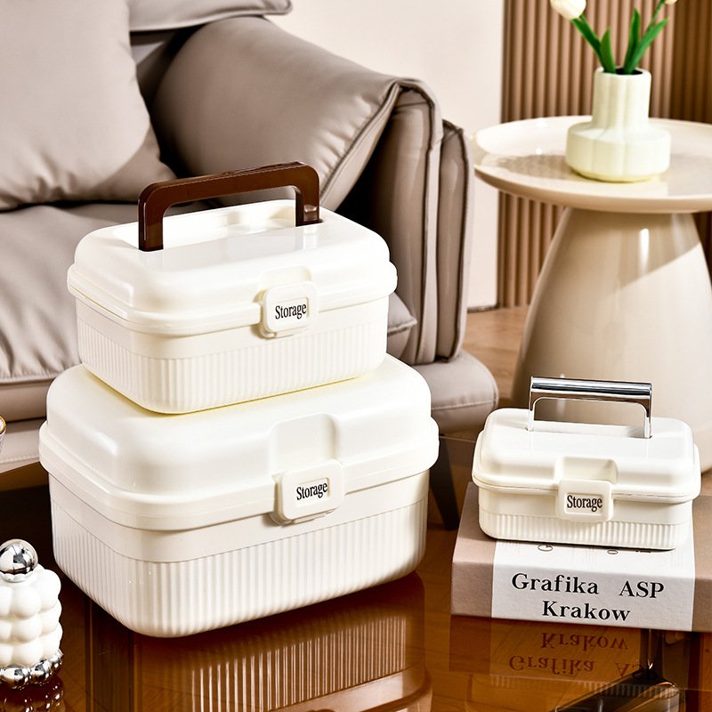 XJH Small Size Portable First Aid Organizer Bin Foldable Plastic PP with Handle for Kitchen or Car Stationery Organizing Holder