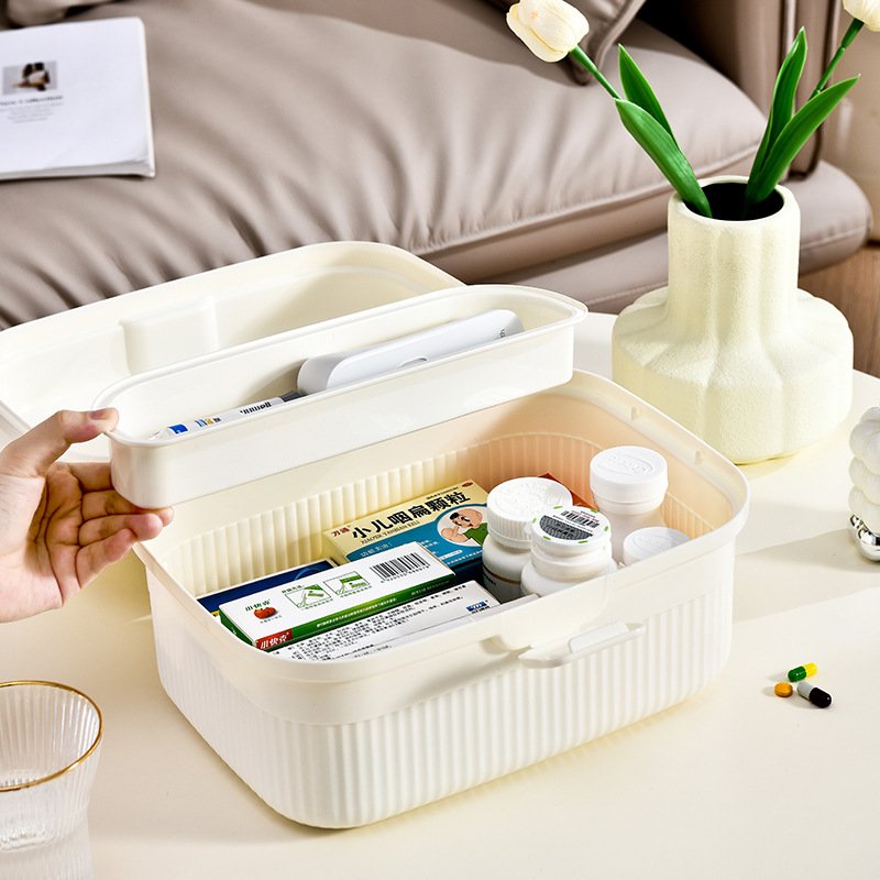 XJH Small Size Portable First Aid Organizer Bin Foldable Plastic PP with Handle for Kitchen or Car Stationery Organizing Holder