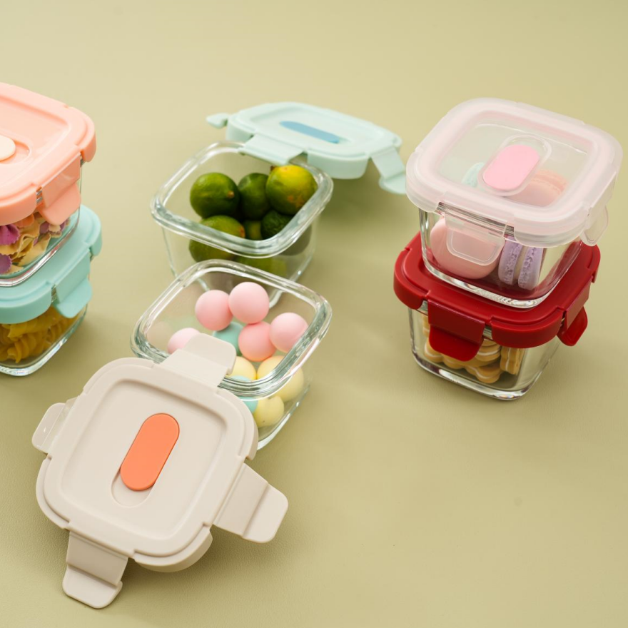 Non-toxic glass baby food container with snap lid Oven safe baby glass food container air tight food storage