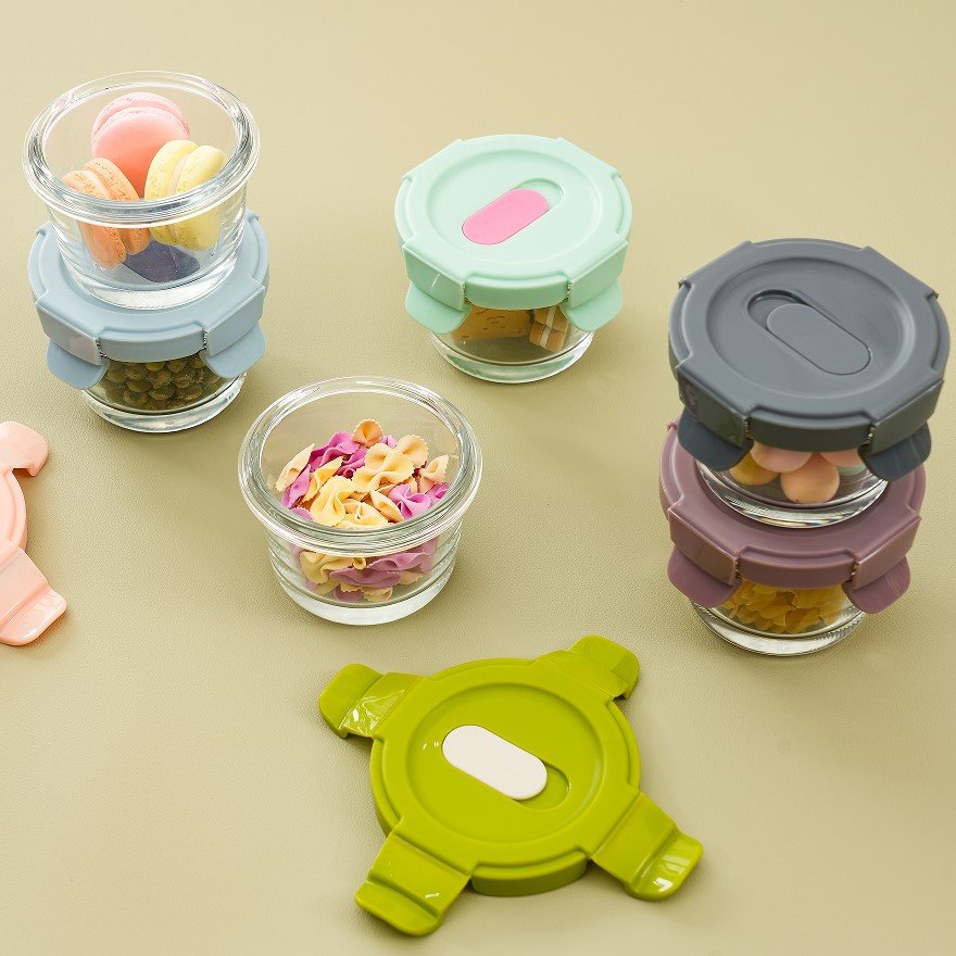 Non-toxic glass baby food container with snap lid Oven safe baby glass food container air tight food storage