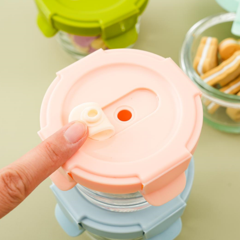 Non-toxic glass baby food container with snap lid Oven safe baby glass food container air tight food storage