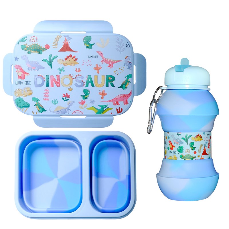 Wholesale Children Bento Reusable Food Storage Containers Folding Kids Collapsible Silicone Lunch Boxes With Fork