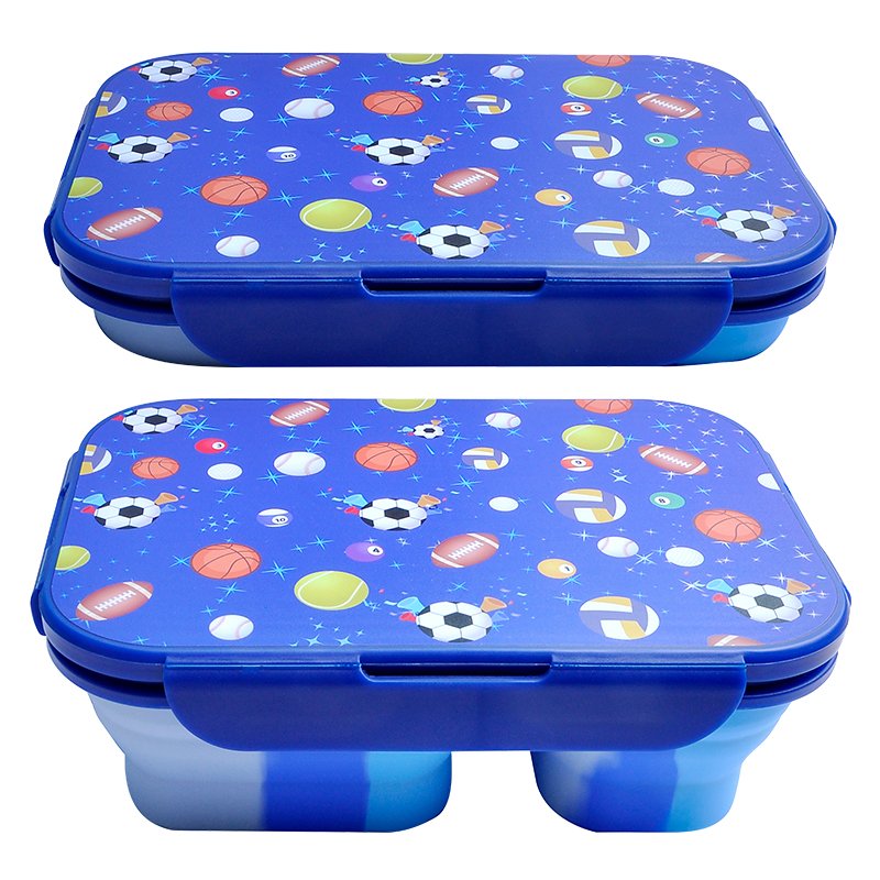 Wholesale Children Bento Reusable Food Storage Containers Folding Kids Collapsible Silicone Lunch Boxes With Fork